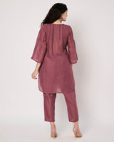 Wine Glow Cotton Linen Kurta Set