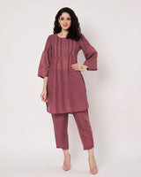 Wine Glow Cotton Linen Kurta Set