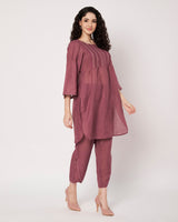 Wine Glow Cotton Linen Kurta Set