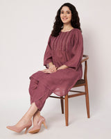 Wine Glow Cotton Linen Kurta Set