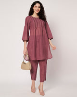 Wine Glow Cotton Linen Kurta Set