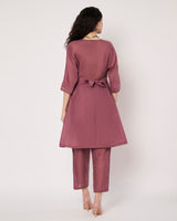 Rosewood Elegance Cotton Linen Embroidered Kurta Set