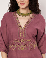Rosewood Elegance Cotton Linen Embroidered Kurta Set