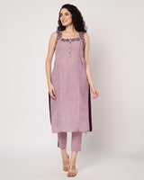 Lilac Dream Cotton Linen Embroidered Kurta Set