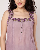 Lilac Dream Cotton Linen Embroidered Kurta Set