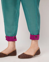 Turquoise Charm Cotton Linen Embroidered Kurta Set