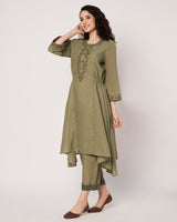 Moss Grace Cotton Linen Embroidered Kurta Set
