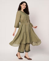 Moss Grace Cotton Linen Embroidered Kurta Set
