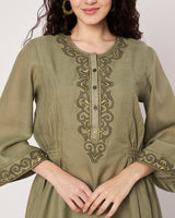 Moss Grace Cotton Linen Embroidered Kurta Set