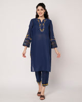Midnight Bloom Kurta Set with Dupatta and Pants