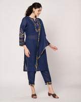 Midnight Bloom Kurta Set with Dupatta and Pants