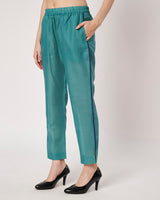 Teal Blossom Cotton Linen Embroidered Kurta Set