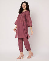 Wine Glow Cotton Linen Kurta Set