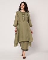 Moss Grace Cotton Linen Embroidered Kurta Set
