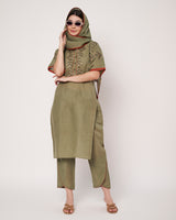 Olive Breeze Embroidered Linen Kurta Set