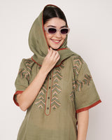 Olive Breeze Embroidered Linen Kurta Set