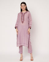 Lavender Grace Embroidered Linen Cotton Kurta Set