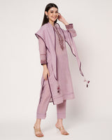 Lavender Grace Embroidered Linen Cotton Kurta Set