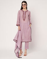 Lavender Grace Embroidered Linen Cotton Kurta Set