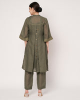 Golden Olive Green Jacket Kurta Set