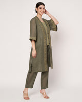 Golden Olive Green Jacket Kurta Set