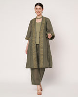 Golden Olive Green Jacket Kurta Set