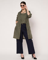 Olive Green Trench Coat with Inner