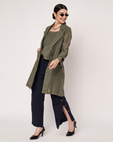 Olive Green Trench Coat with Inner