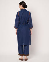 Navy Blue Embroidered Long Kurta with Matching Pants