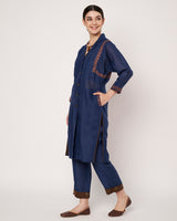 Navy Blue Embroidered Long Kurta with Matching Pants