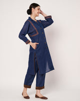 Navy Blue Embroidered Long Kurta with Matching Pants