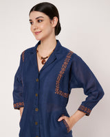 Navy Blue Embroidered Long Kurta with Matching Pants