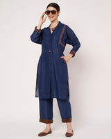 Navy Blue Embroidered Long Kurta with Matching Pants