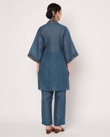 Embroidered Blue Wrap Kurta Set