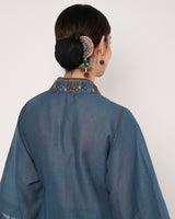 Embroidered Blue Wrap Kurta Set