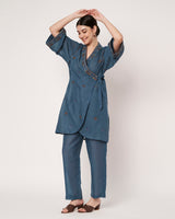 Embroidered Blue Wrap Kurta Set
