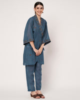 Embroidered Blue Wrap Kurta Set