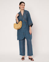 Embroidered Blue Wrap Kurta Set
