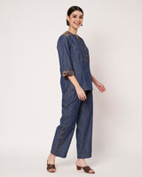 Denim-Style & print Kurta with Pants