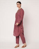 Dark Mauve Embroidered Kurta Set
