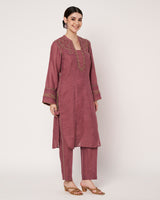 Dark Mauve Embroidered Kurta Set