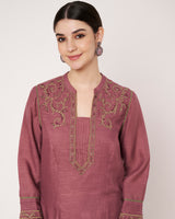 Dark Mauve Embroidered Kurta Set
