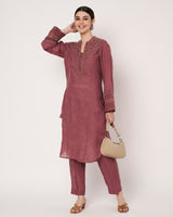 Dark Mauve Embroidered Kurta Set