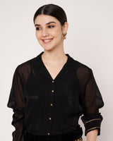 Black Sheer Shirt with Embellished Skirt