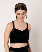 Black Crop Top with Embellished Skirt