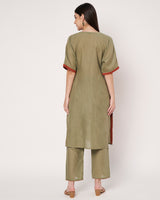 Olive Breeze Embroidered Linen Kurta Set