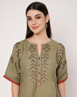 Olive Breeze Embroidered Linen Kurta Set