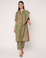 Olive Breeze Embroidered Linen Kurta Set