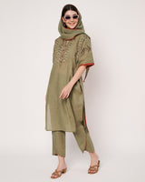 Olive Breeze Embroidered Linen Kurta Set