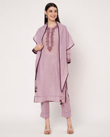 Lavender Grace Embroidered Linen Cotton Kurta Set